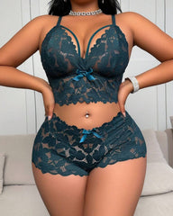 Plus Size Lace Lingerie Set 2-Piece Sexy Sleepwear