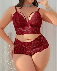 Plus Size Lace Lingerie Set 2-Piece Sexy Sleepwear