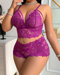 Plus Size Lace Lingerie Set 2-Piece Sexy Sleepwear