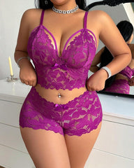 Plus Size Lace Lingerie Set 2-Piece Sexy Sleepwear