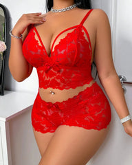 Plus Size Lace Lingerie Set 2-Piece Sexy Sleepwear