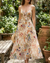 Boho Floral Print Spaghetti Strap A-Line Dress – Summer Beach Vacation Cami Dress