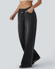 Pockets Baggy Wide Leg Washed Casual Jeans