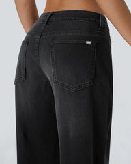 Pockets Baggy Wide Leg Washed Casual Jeans