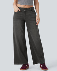 Pockets Baggy Wide Leg Washed Casual Jeans