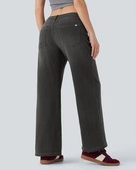 Pockets Baggy Wide Leg Washed Casual Jeans