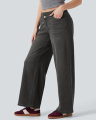 Pockets Baggy Wide Leg Washed Casual Jeans