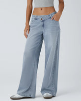 Pockets Baggy Wide Leg Washed Casual Jeans