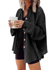 Women's Loose Fit Batwing Sleeve Waffle Knit Tops