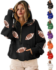 Womens Game Day Sweatshirts Football Sequin Hoodies
