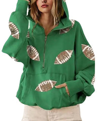 Womens Game Day Sweatshirts Football Sequin Hoodies