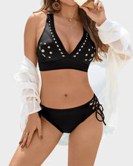 Petal Hollow V-Neck Two-Piece String Bikini Set