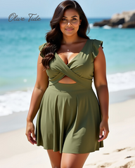 Women's One Piece Tummy Control Swimsuit Ruffle Cutout Swimdress