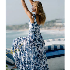 V Neck Lace Up Strip Plant Prints One Piece Swimsuit and Skirt/Sarong