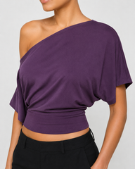 Elengatine Women Off Shoulder Crop Top – Slim Fit Casual Tee