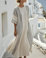 V-Neck Kaftan Maxi Dress with Black Stripe Detail