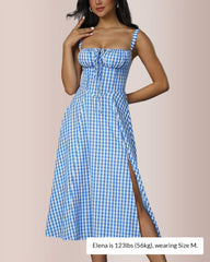 Structured Bust Ruched Tie-Front High Slit Midi Dress