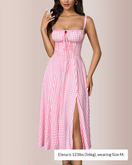 Structured Bust Ruched Tie-Front High Slit Midi Dress