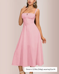 Structured Bust Ruched Tie-Front High Slit Midi Dress
