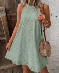 Openwork Halter Neck A-Line Dress