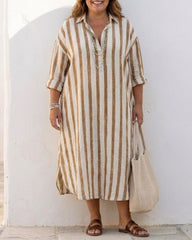 Casual Striped Shirt Boho Maxi Dress