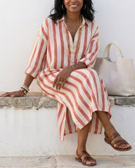 Casual Striped Shirt Boho Maxi Dress