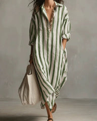 Casual Striped Shirt Boho Maxi Dress