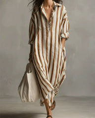Casual Striped Shirt Boho Maxi Dress