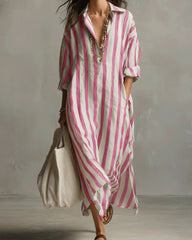 Casual Striped Shirt Boho Maxi Dress