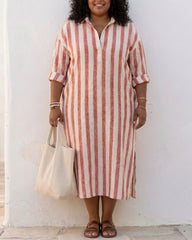 Casual Striped Shirt Boho Maxi Dress