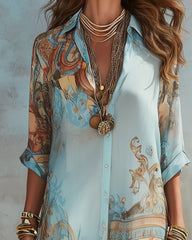 Baroque Style Floral Ocean Maxi Dress