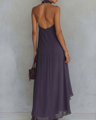Retro Halter Neck Irregular Ruffle Maxi Dress