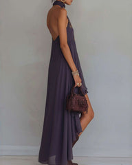 Retro Halter Neck Irregular Ruffle Maxi Dress