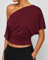 Elengatine Women Off Shoulder Crop Top – Slim Fit Casual Tee