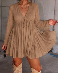 Women's V Neck Long Sleeve Casual Mini Dress