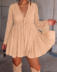 Women's V Neck Long Sleeve Casual Mini Dress
