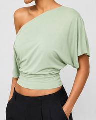 Elengatine Women Off Shoulder Crop Top – Slim Fit Casual Tee