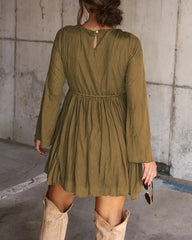 Women's V Neck Long Sleeve Casual Mini Dress