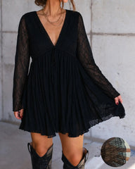 Women's V Neck Long Sleeve Casual Mini Dress