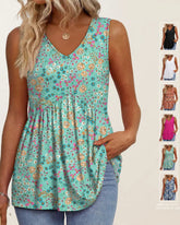 Women's V-Neck Babydoll Tank Tops - Flowy Sleeveless Summer Blouse