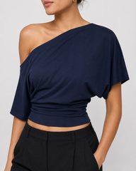 Elengatine Women Off Shoulder Crop Top – Slim Fit Casual Tee