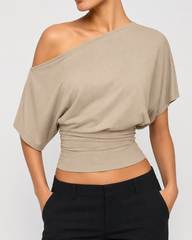 Elengatine Women Off Shoulder Crop Top – Slim Fit Casual Tee