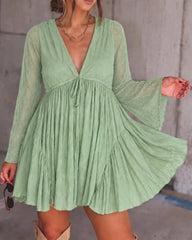 Women's V Neck Long Sleeve Casual Mini Dress