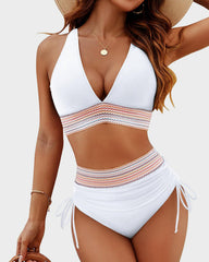 High Waisted Tummy Control Color Block Bikini Sets