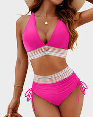 High Waisted Tummy Control Color Block Bikini Sets