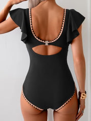 Ruffle V Neck Tummy Control One Piece Swimsuit