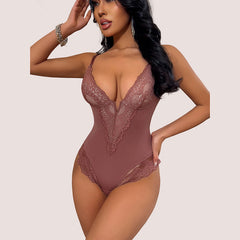 Deep V-Neck Lace Thong Bodysuit - A Stylish, Lightly-Sculpting Statement