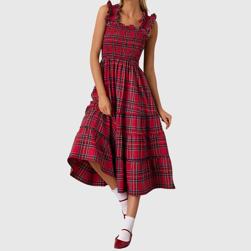 Christmas Plaid Ruffle Party Dress