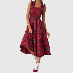 Christmas Plaid Ruffle Party Dress
