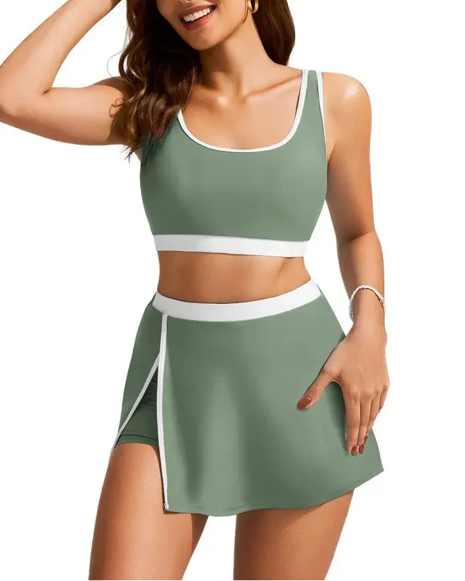 Plus Size Friendly Side Slit Swim Skirt Bikini Set